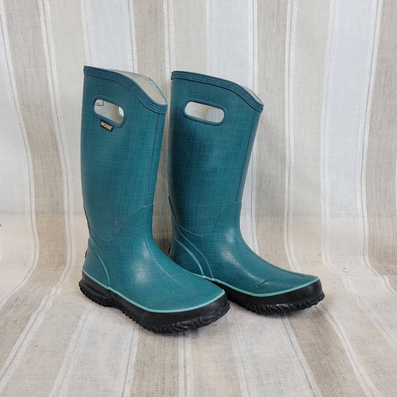 Bogs Classic Linen Rain Boots‎ Blue Green Size 6 Waterproof Rubber - Picture 1 of 8